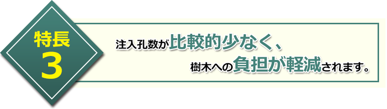 特長3 注入孔数が比較的少なく、樹木への負担が軽減されます。